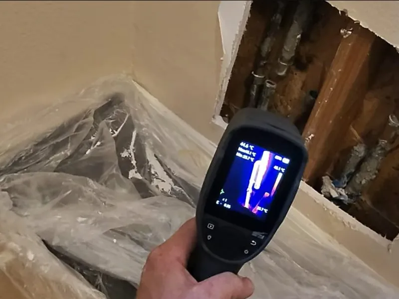 Leak detection tool, water meter, or exposed hidden pipe for Pinhole leak in copper pipe