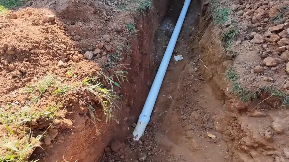 Sewer pipe, trench, cleanout, or cast iron repair area for Licensed plumber at a Pradera Parker home for gas line installation