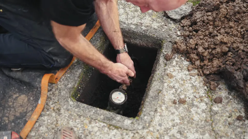 Sewer pipe, trench, cleanout, or cast iron repair area for Line cleared by hydro jetting