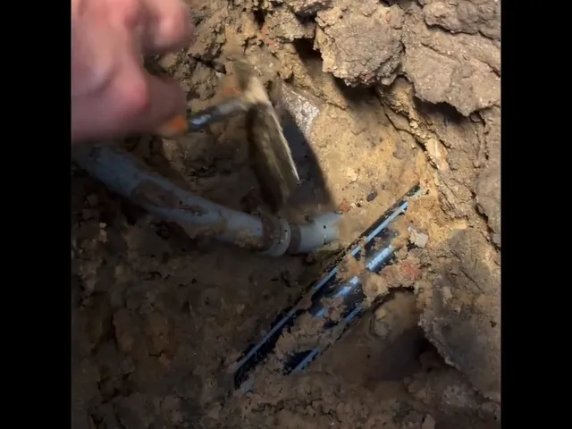 Sewer pipe, trench, cleanout, or cast iron repair area for Sewer Line Repair