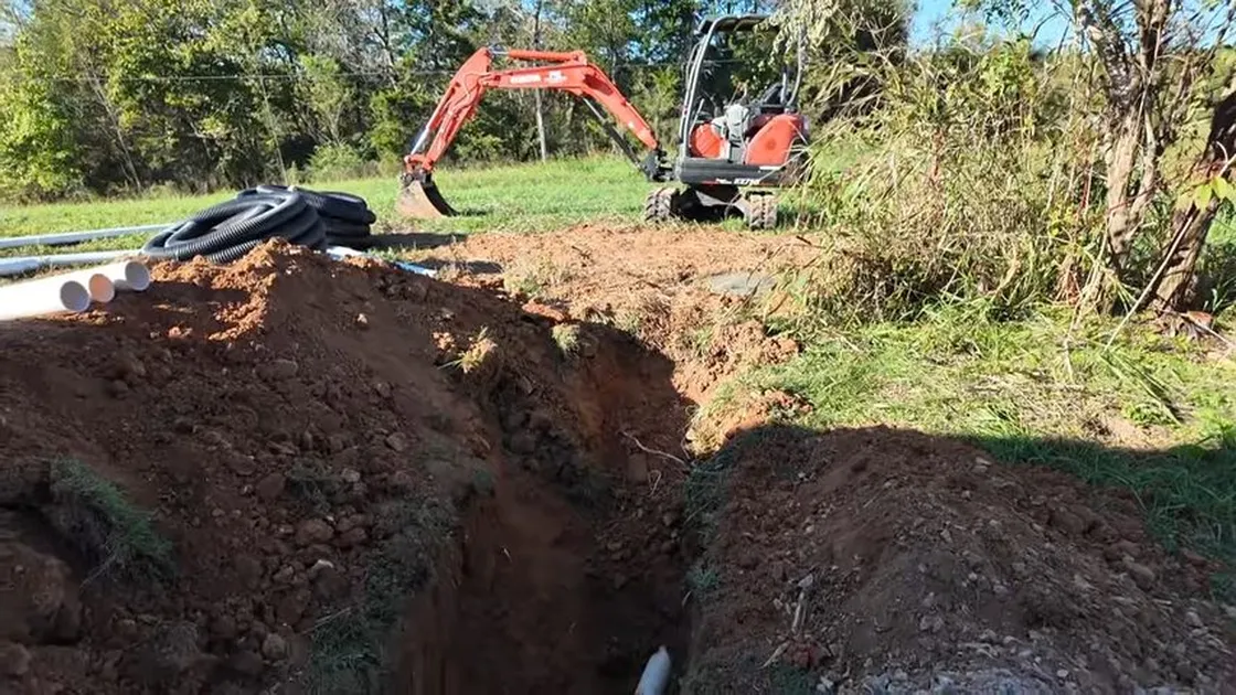 Sewer pipe, trench, cleanout, or cast iron repair area for Sewer line replacement in Parker