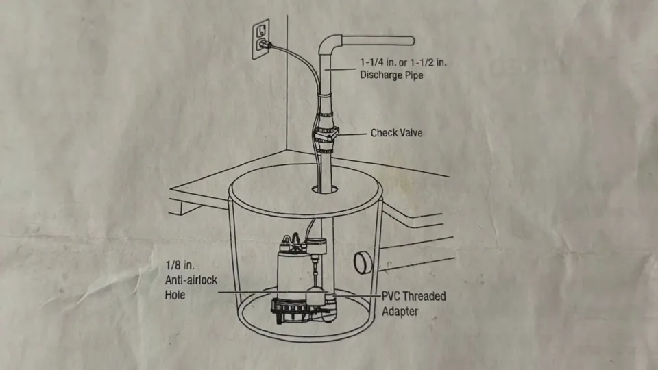 Sump pump pit, basin, and discharge piping for Sump pump in a Parker basement