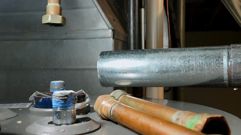 Tank water heater and plumbing connections for Parker plumber at an Auburn Hills home checking a water heater