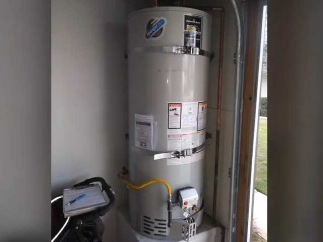 Tank water heater and plumbing connections for Pradera
